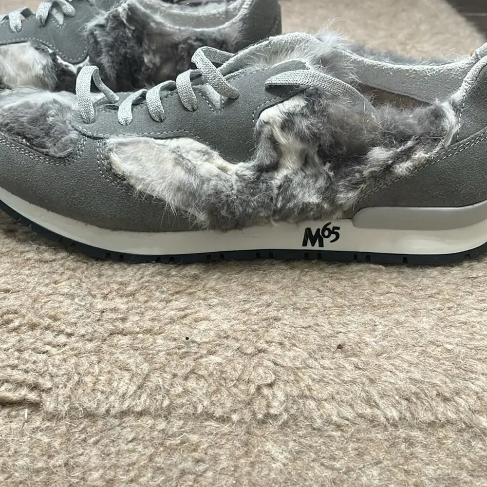 La Montelliana M65 Rabbit Fur Sneakers Gray Size‎ 42 New Retails $660